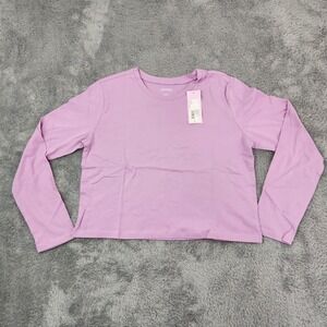 Wild Fable T-Shirt Women Large Purple LS‎ Value Tee Lilac Streak Cropped Cotton